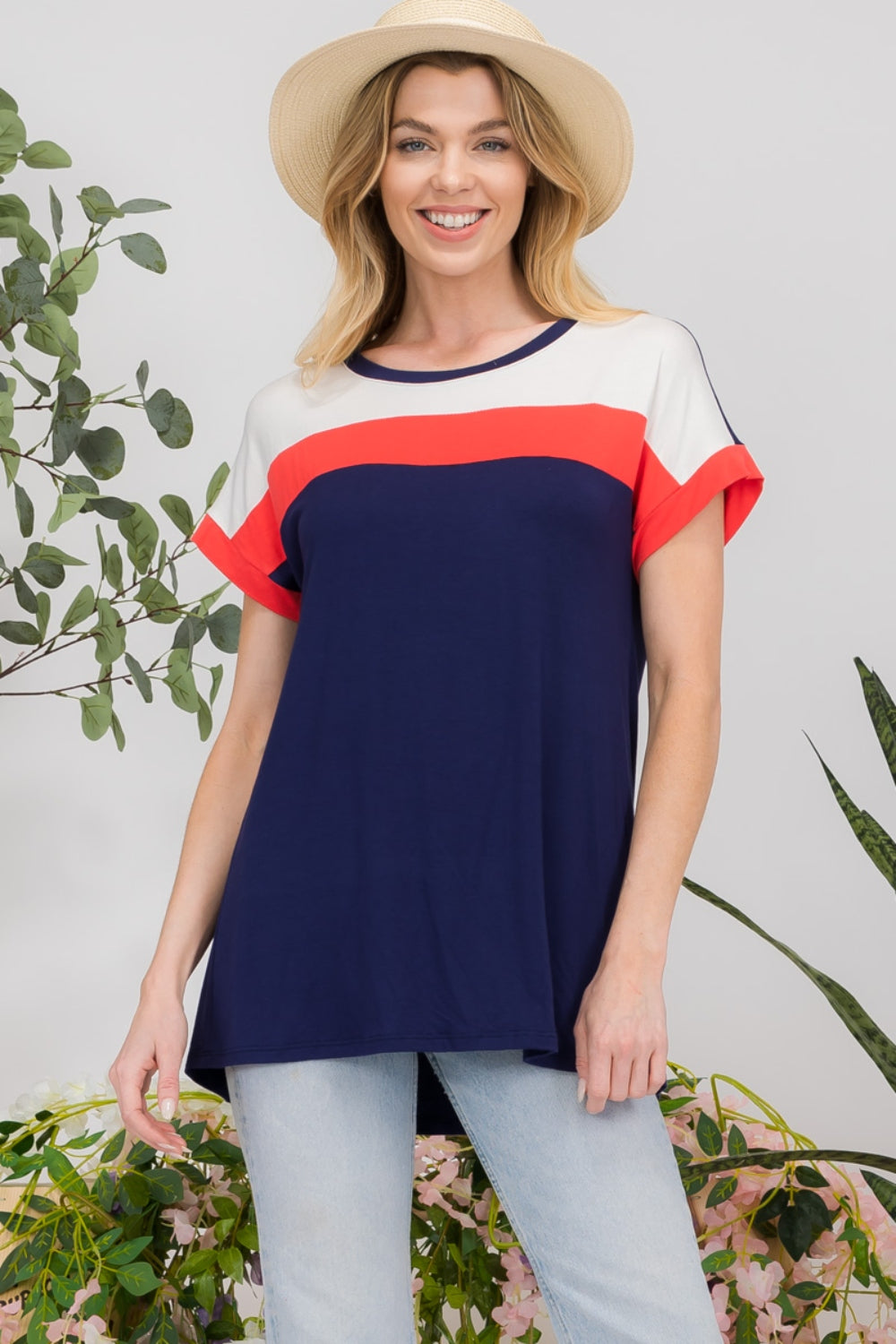 Celeste Full Size Color Block Round Neck Short Sleeve T-Shirt