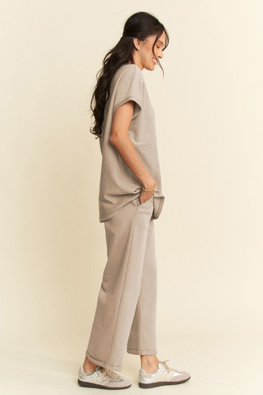 Davi & Dani Round Neck Short Sleeve Top and Pants Set