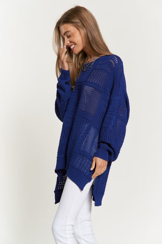 Davi & Dani Openwork Side Slit Drop Shoulder Knit Cover Up