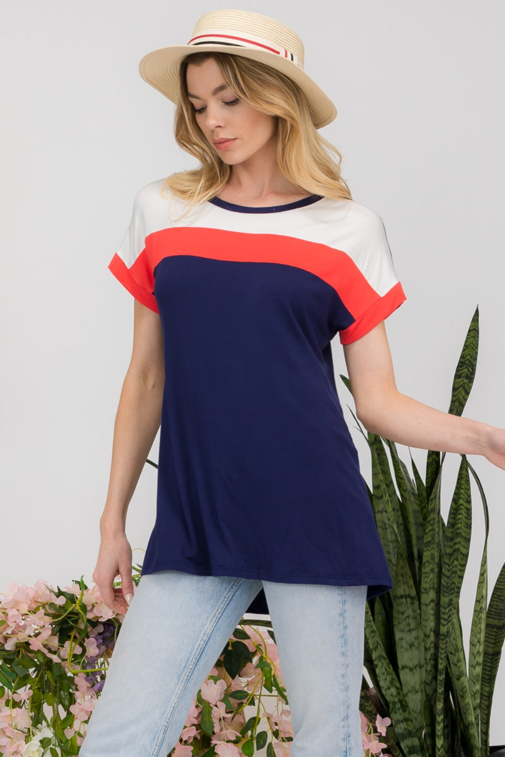 Celeste Full Size Color Block Round Neck Short Sleeve T-Shirt