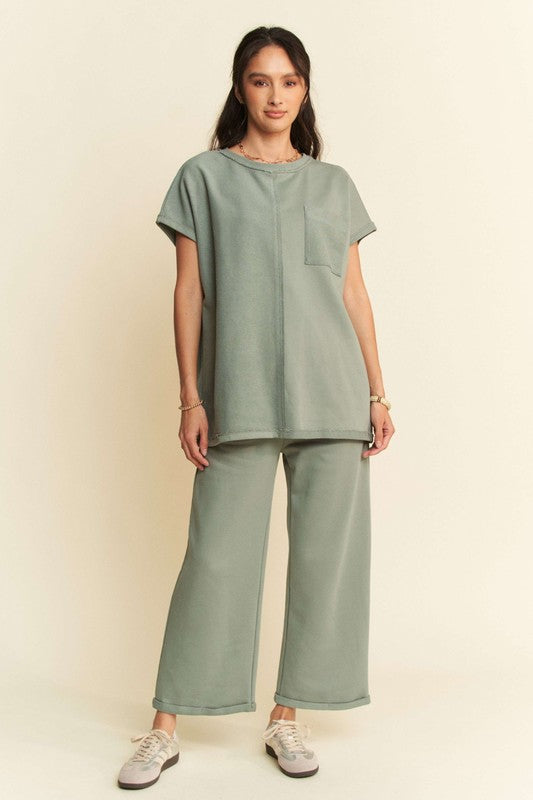 Davi & Dani Round Neck Short Sleeve Top and Pants Set