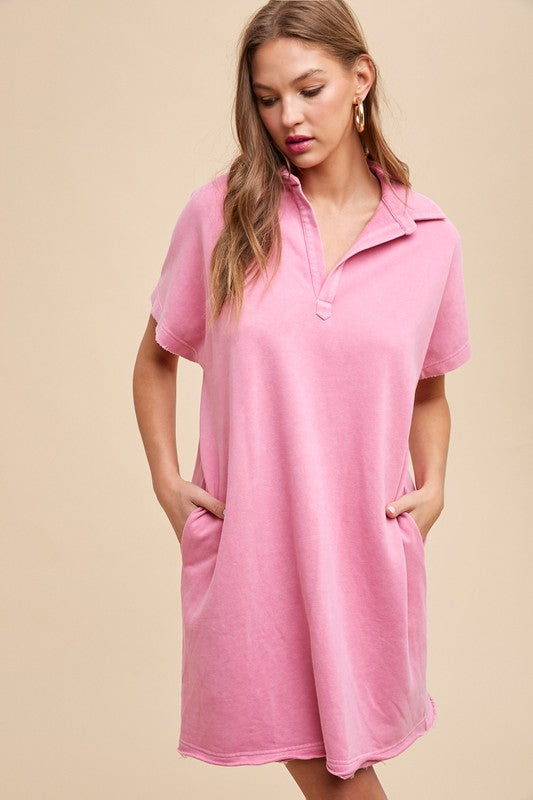 Annie Wear Mineral Washed Johnny Collar Short Sleeve Dress