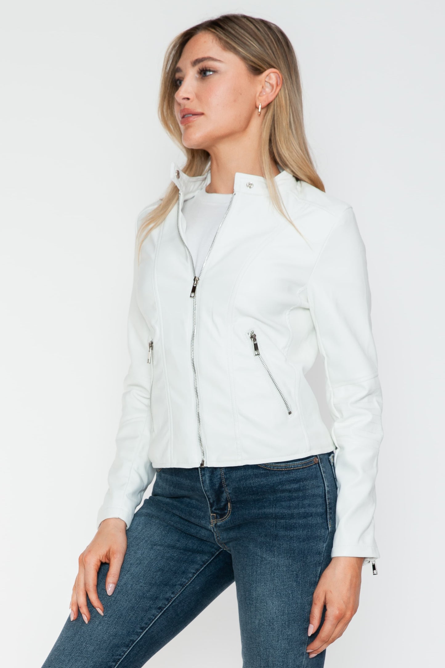 Snobbish PU Leather Zip Up Jacket with Pockets