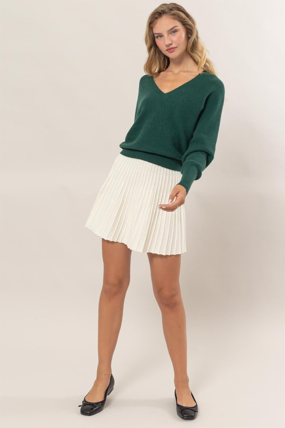 HYFVE High Waist Knit Pleated Flare Mini Skirt