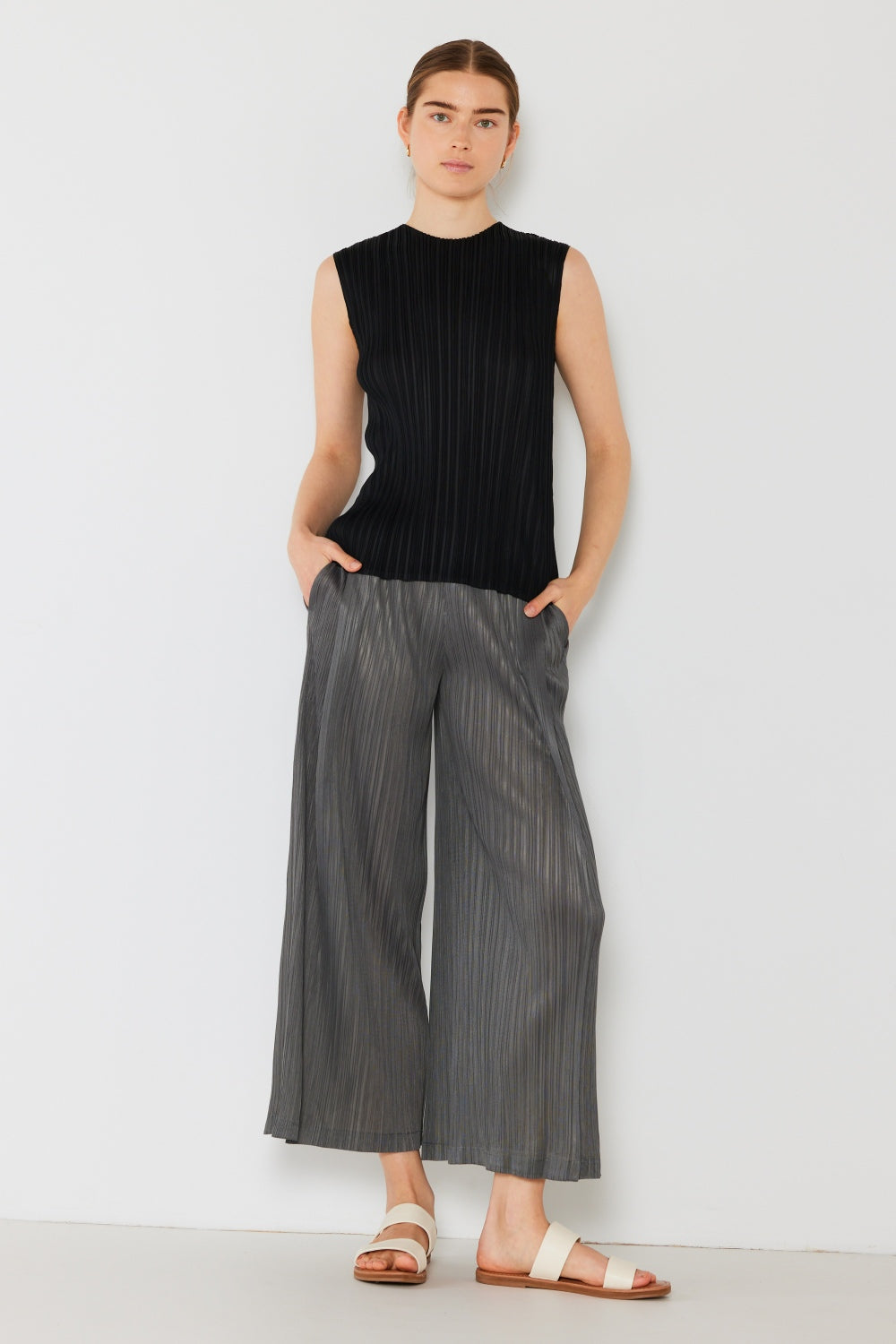 Marina West Swim Pleated Wide-Leg Pants with Side Pleat Detail