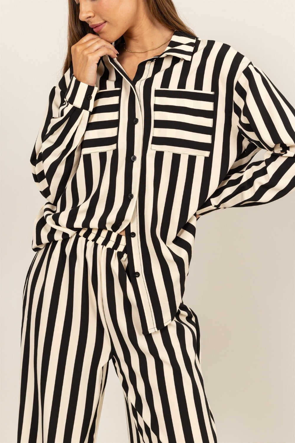 HYFVE Striped Button Up Shirt and Pants Set