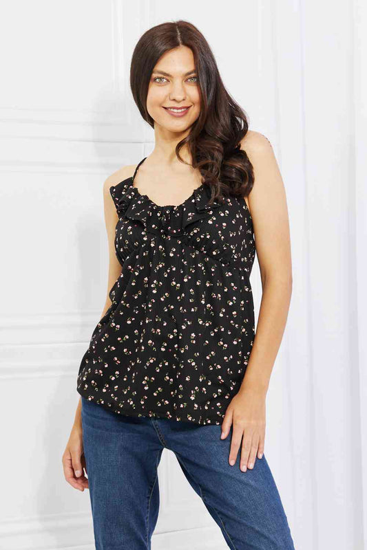 Culture Code Full Size Taste of Spring Ruffle Sleeveless Top in Black